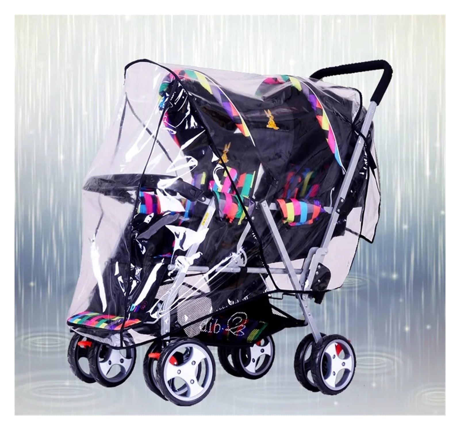 Habillage Pluie pour Poussette Combinaison imperméable et Coupe-Vent Accessoires Housse de Pluie Universelle for Poussette Double Double siège Avant et arrière