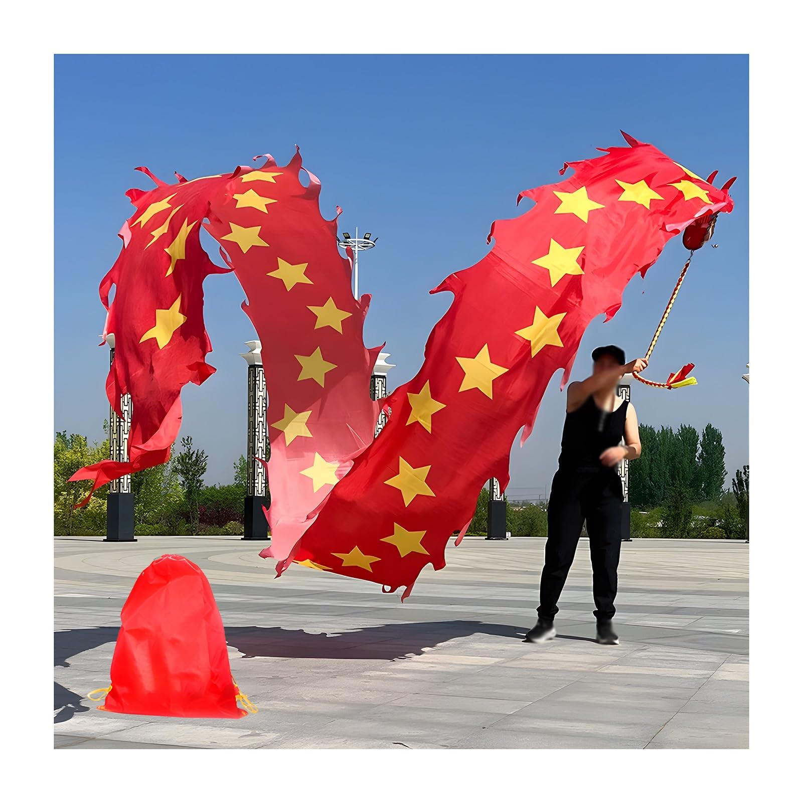 drachentanzband Roter Drachenband-Poi, Waschbarer Drachen-Poi Mit Zubehör, Chinesisches Schleuderband Für Jongliersets(26 ft)