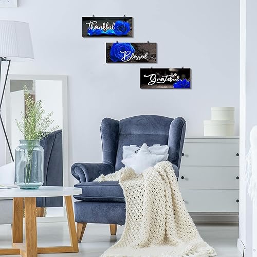Vista 7 de Hillban 3 piezas de decoración de pared de madera de rosa, letreros de madera inspiradores de agradecimiento, gratitud y bendición, letreros