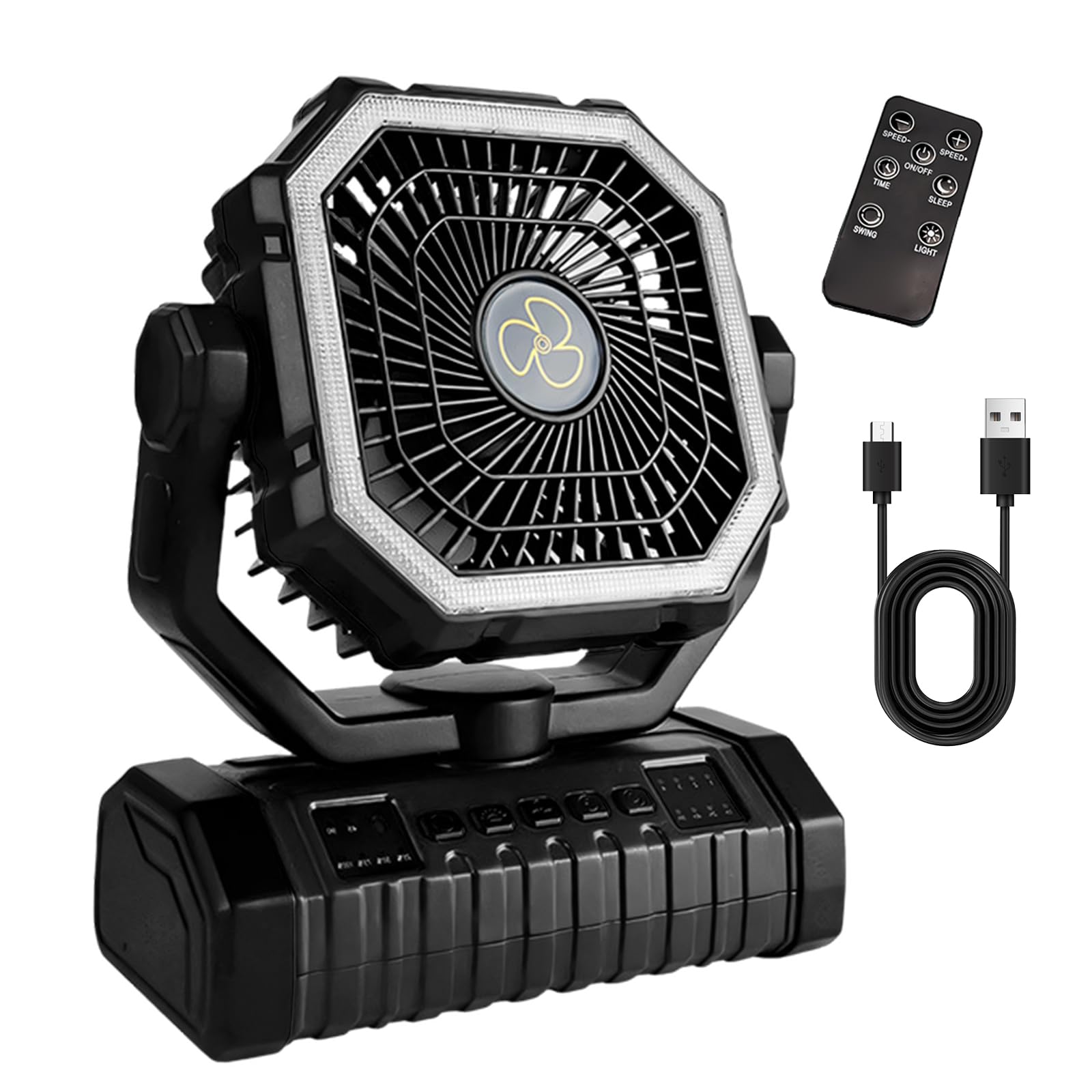 Uqezagpa Rechargeable Camping with Built in Fan 3 Settings Camping Gear Fan Light Combo