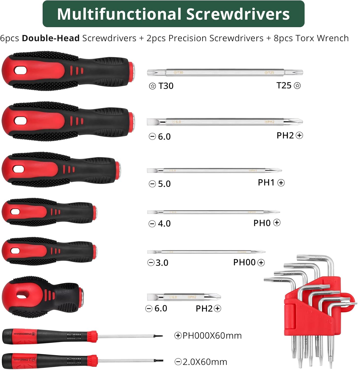 JiGiU 8-Piece Magnetic Screwdriver Set 2 in 1 Dual Purpose Screwdrivers Removable Magnetic Phillips Screwdriver and Flat Head Screwdriver Tool Kit with 8 Hex Keys for Home Repair, Improvement, Craft 4 71VtT GgtZL. AC SL1500