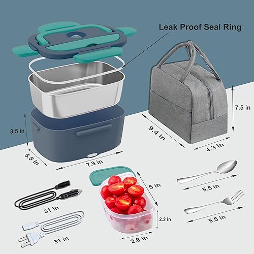 Miniatura 5 de Nifogo Fiambrera eléctrica con calentador de alimentos de 80 W, fiambreras térmicas para hombres, 1.5 l, lonchera eléctrica para adultos, portátil,