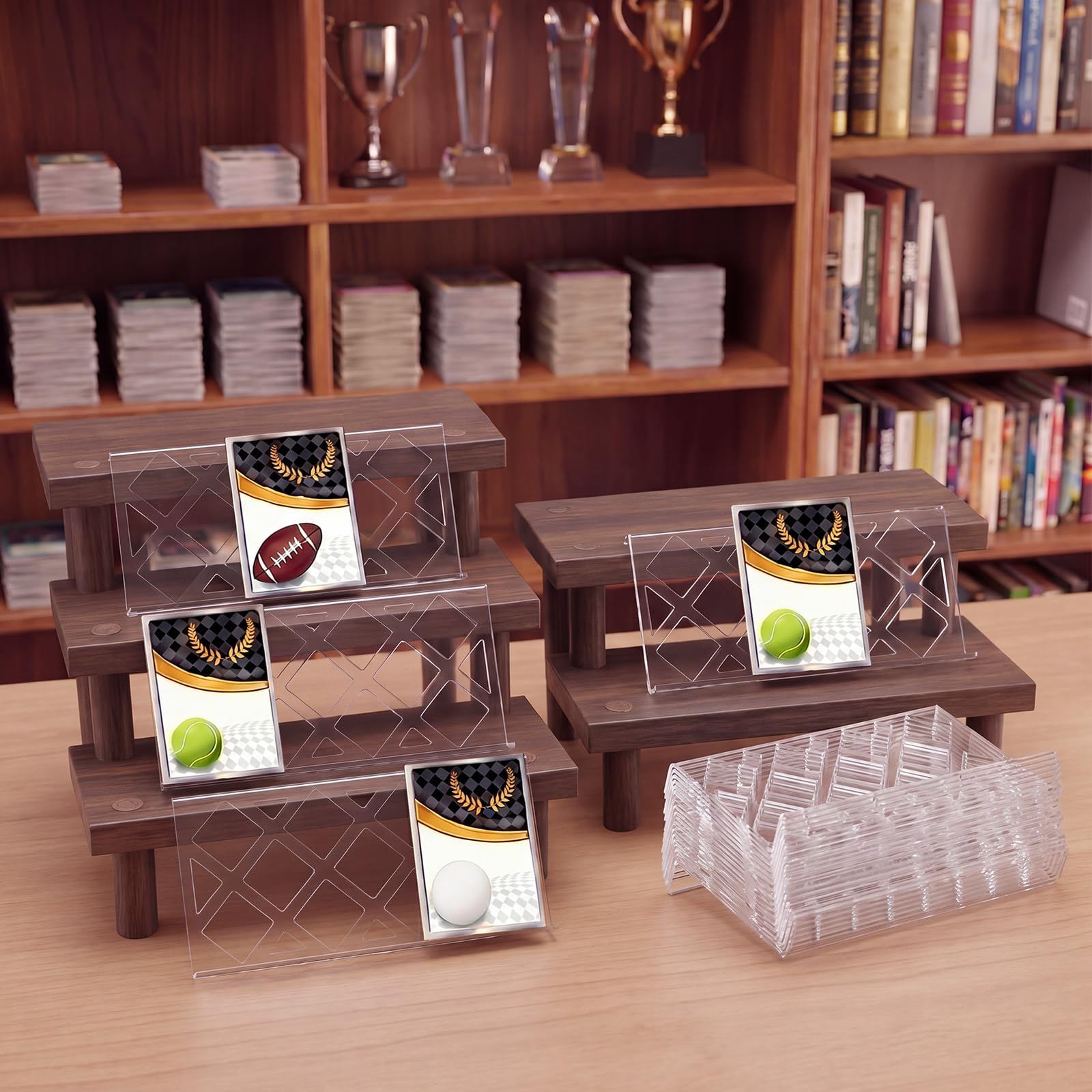 Yalikop 24 elevadores de tarjetas coleccionables para estuche, acrílico transparente, soporte de exhibición para cartas, vendedores, escaparates, juegos de mesa de cartas deportivas (hueco)