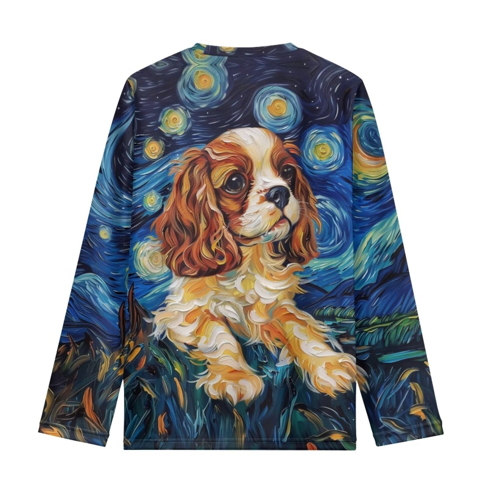 WELLFLYHOM Cavalier King Charles Spaniel Dog Shirt 11Y-12Y Long Sleeve T-Shirt for Boys Girls Novelty Graphic Top Trendy Pullover Tees Athletic Fall Outfits Outdoor Running Walking Clothes