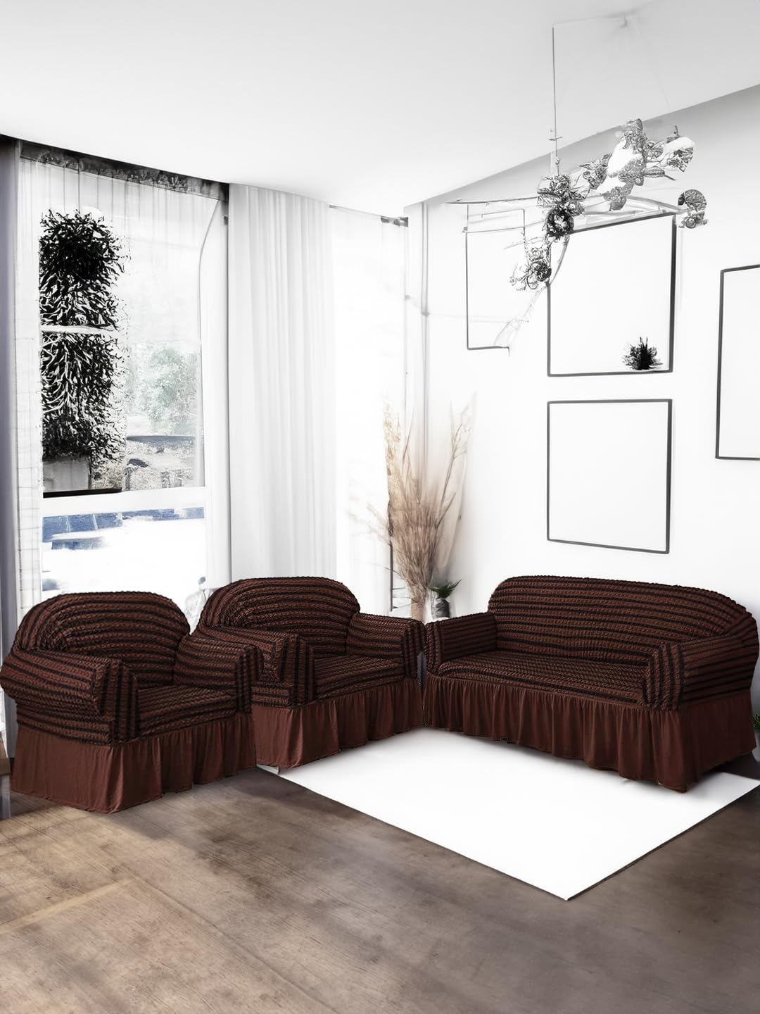 Amazon Brand - Umi Stretch Sofa Slipcover Easy Fitted Sofa Couch Cover with Skirt One Three Seater and Two Single Seater, Brown/Dark Brown (B0CX5JMCRJ) Amazon Price History, Amazon Price Tracker