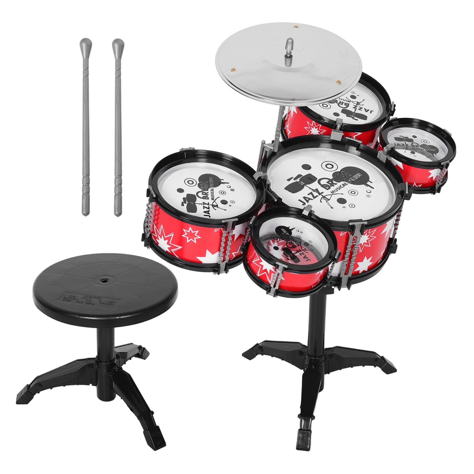 Set Batteria Giocattolo per Bambini Piccoli, Plastico, Jazz | Rosso, Design Realistico Robusto, Interazione Genitore-bambino, Kit Musicale Multifunzione