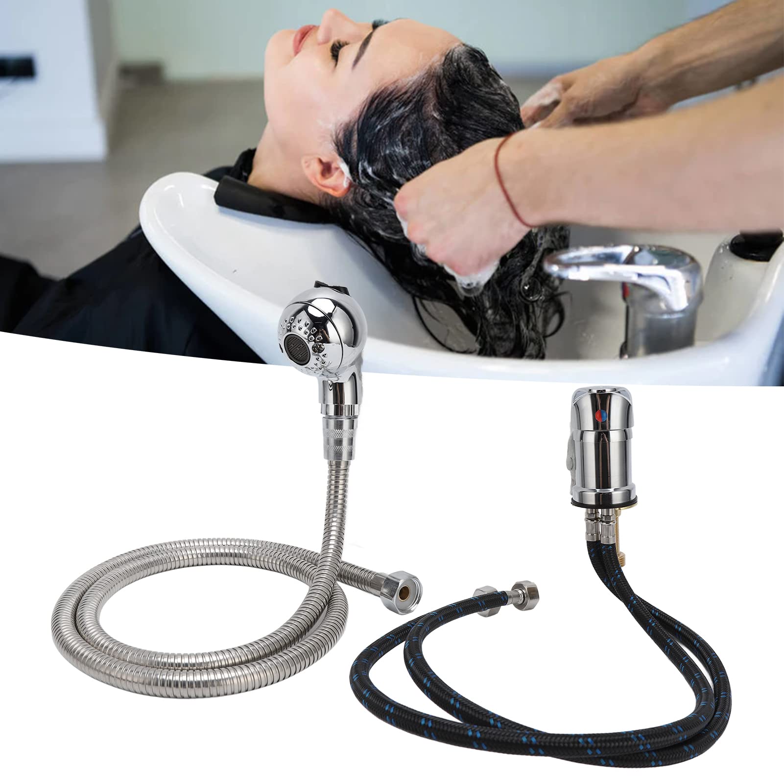 Rubinetto per shampoo di alta qualità con valvola in ceramica | Set di soffioni doccia in lega di zinco resistente per parrucchieri | Tubo flessibile morbido con lunghezza di 120 cm