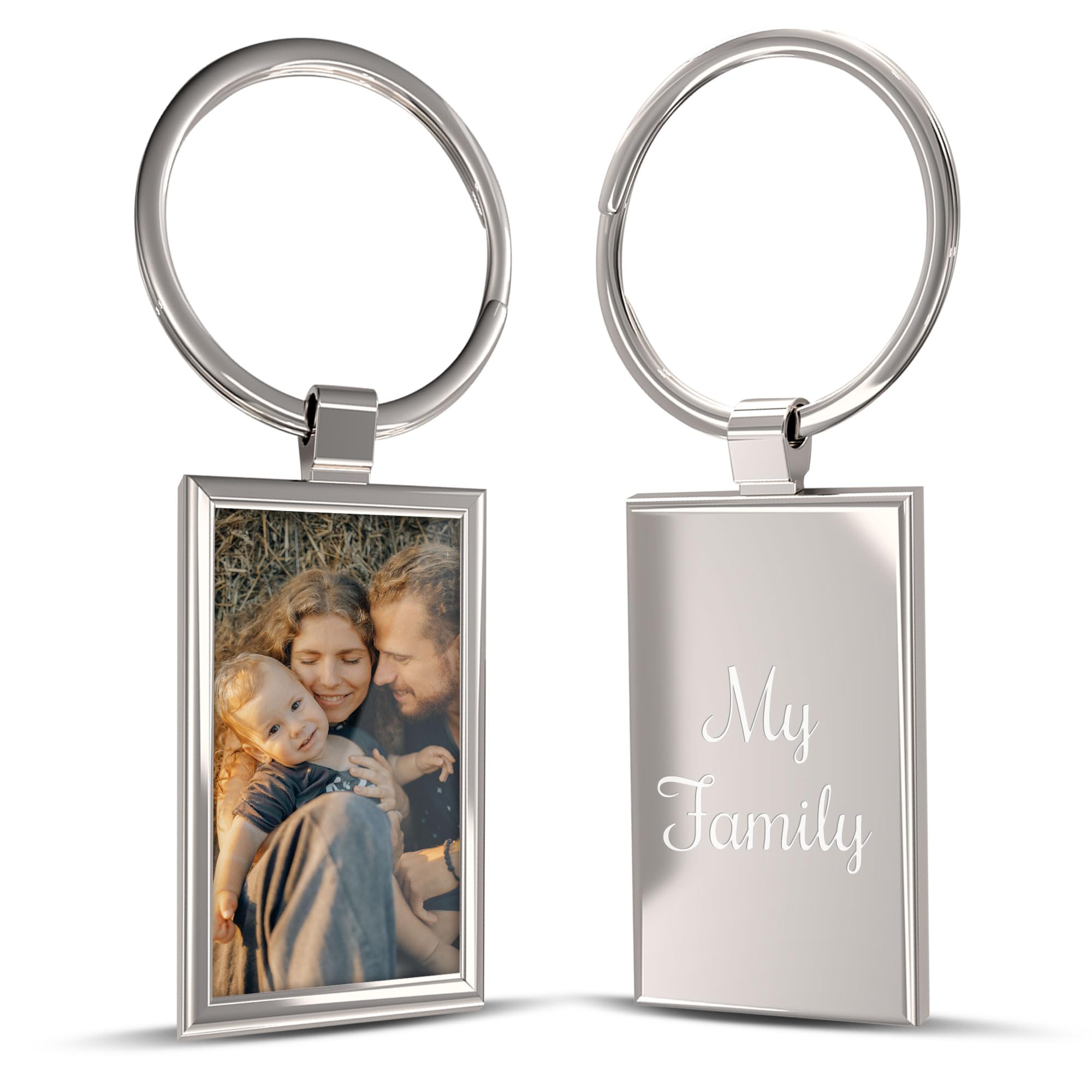 Charmify Personalised Keyring with Photo&Engraved Text – Custom Picture Keychain Keepsake Gift, Anniversary Birthday Valentines Gifts Christmas, Durable Stainless Steel Photo Keyring, Sharp Rectangle