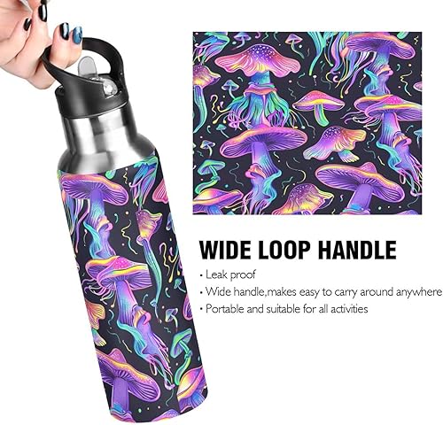 Miniatura 4 de Insulated Stainless Steel Water Bottle with Straw 32 Oz, Leakproof Water Bottles for Gym Outdoor Travel School, Psychedelic Mushrooms Purple