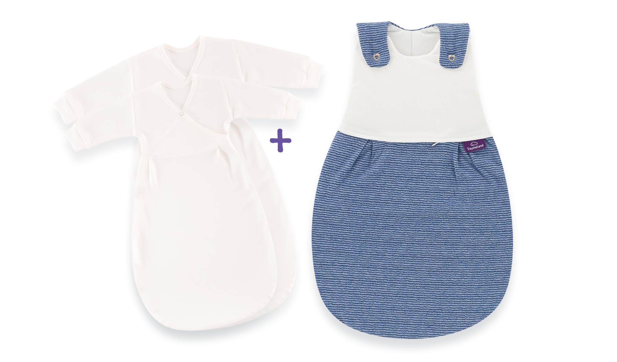 Träumeland S0103753 Babyschlafsack-SET LIEBMICH - Außenschlafsack mit doppelt reguliererbarer Belüftung und passenden Innensäcken Größe 56 + Größe 62, blau