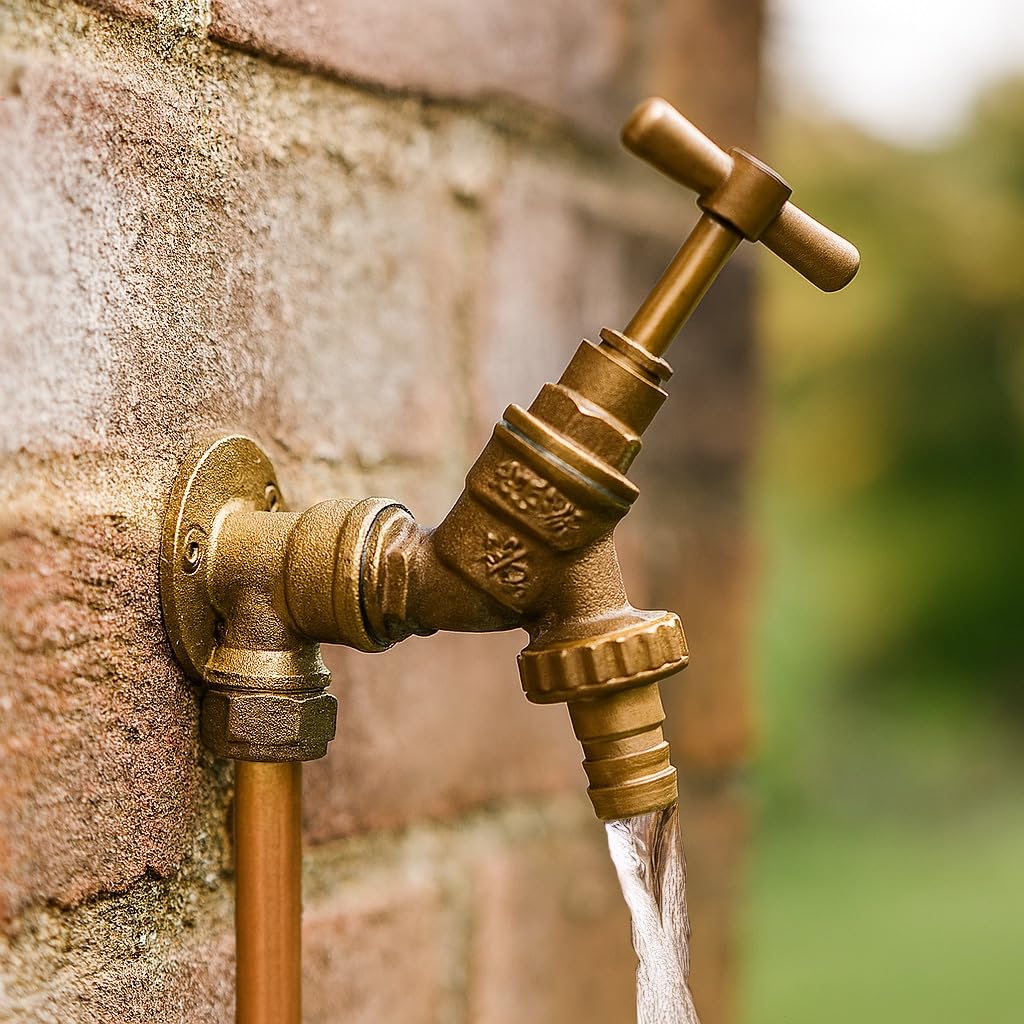 PlumbEZ Outside Tap Kit with Wall Plate Elbow, WRAS Approved 1/2" Brass Garden Bib Tap & 15mm Compression Wallplate - Image 2