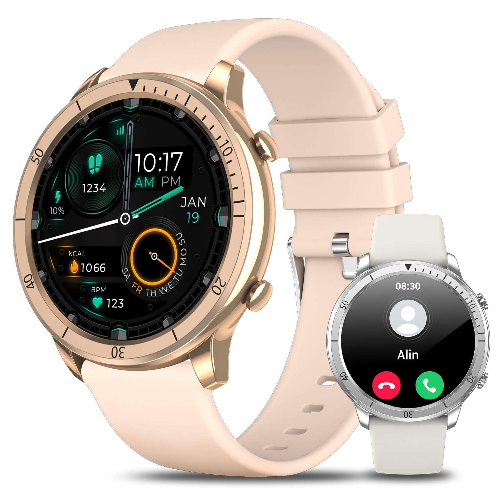 AOLON Smart Watch for Men Women (Answer/Make Calls), 1.46" IPS HD Screen, Fitness Tracker, 100+ Sport Modes, Blood Oxygen/Sleep/Heart Rate Monitor, IP67 Waterproof for Android iOS, Champagne Gold