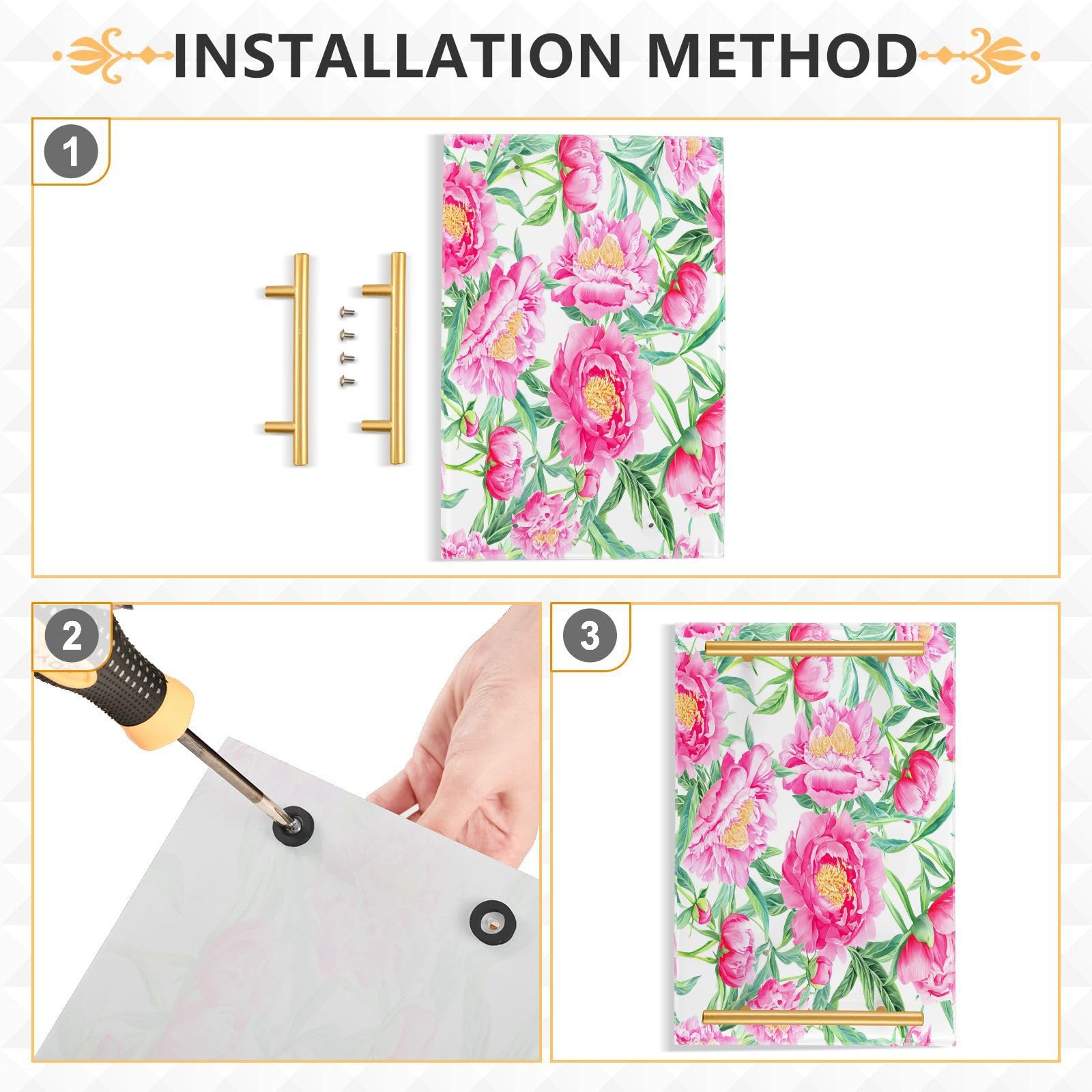 BOESI Graffiti Pink Peony Tray, Tray with Handles, Countertop Organizer, Decorative