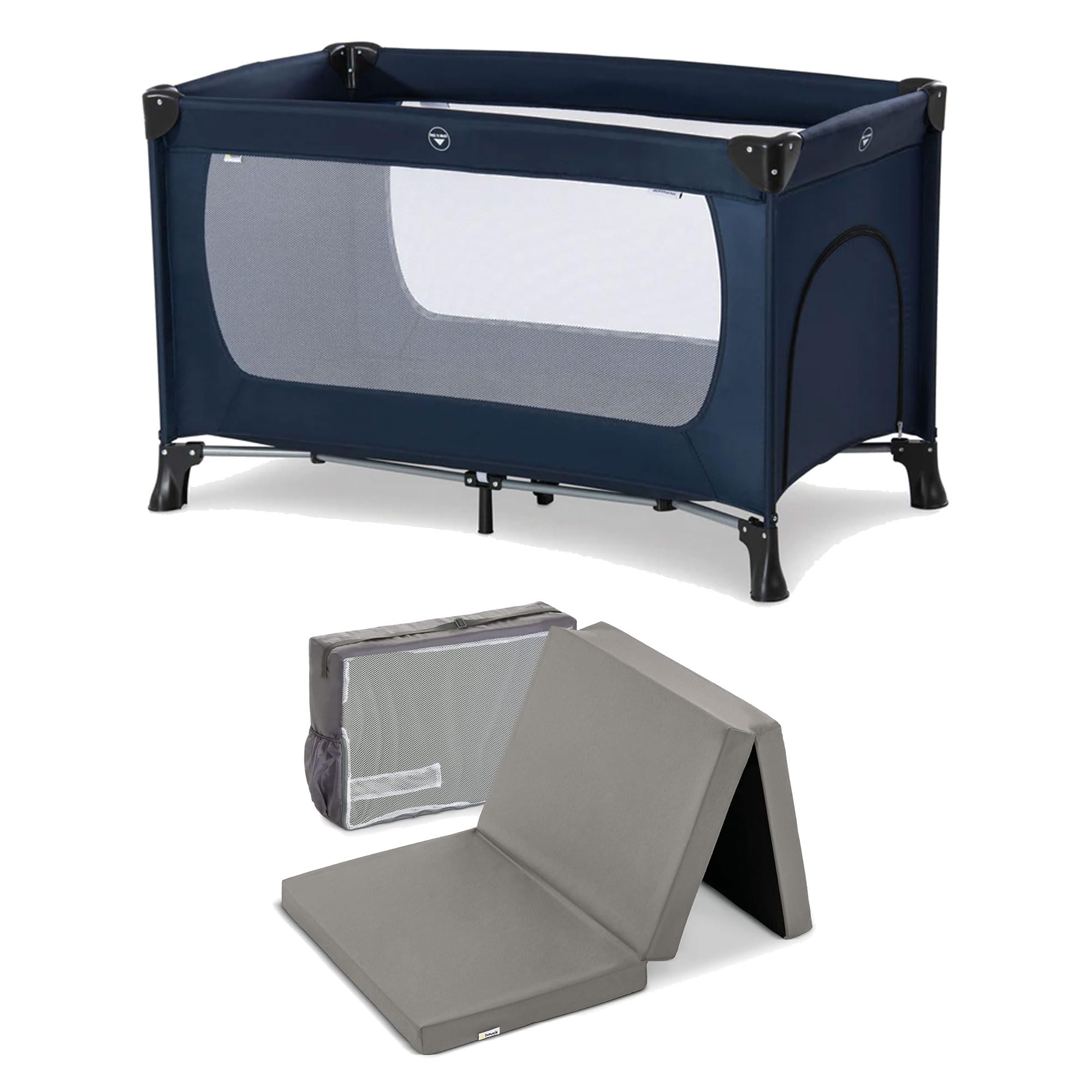 hauck Dream N Play Plus Foldable Travel Bed with Foldable Portable Foam Pad for Traveling, Kids, Snooze, Resting, and Indoor Spaces