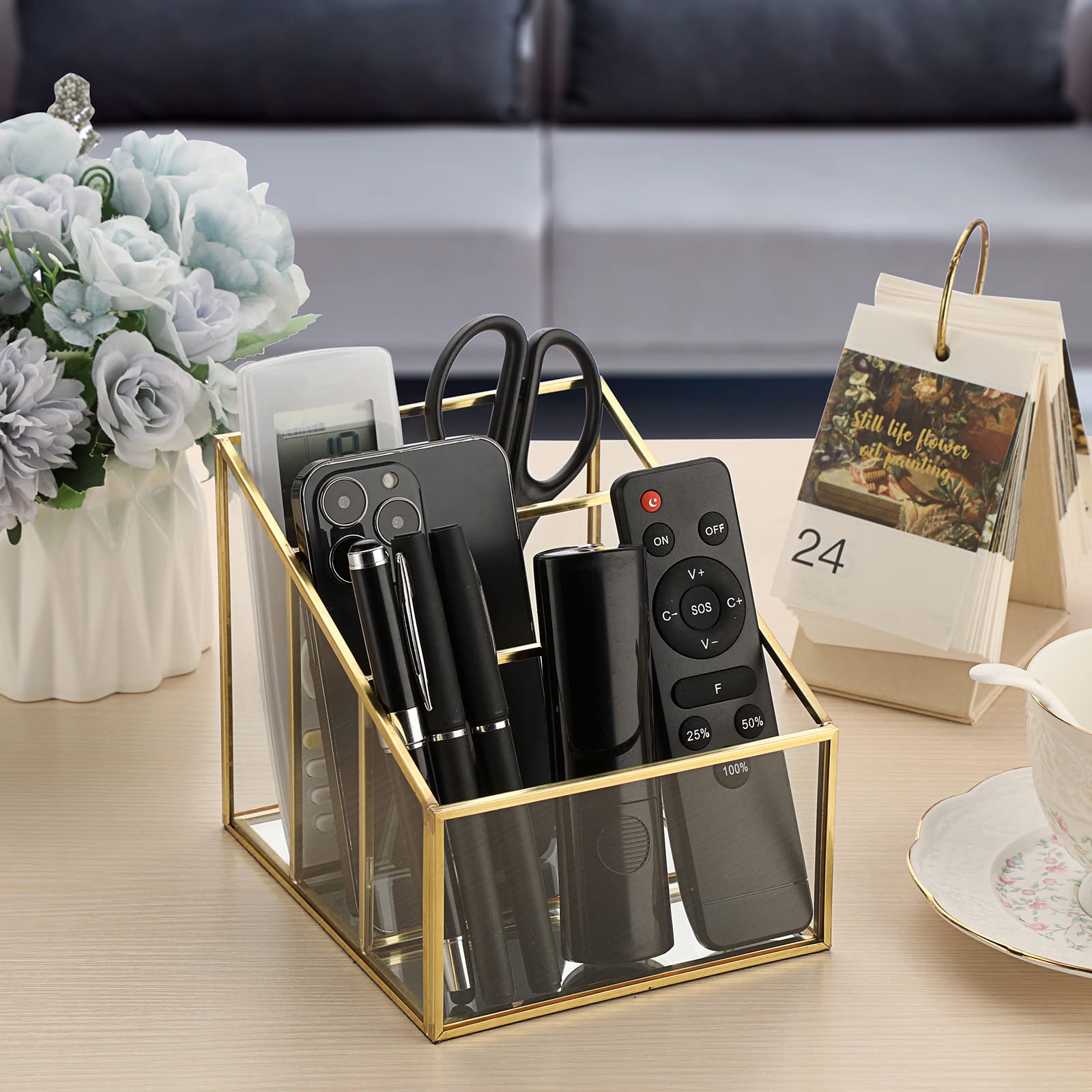 Sumnacon Glas-Fernbedienungshalter, wunderschöner Fernbedienungshalter mit 3 Fächern, Fernbedienungs-Aufbewahrungs-Organizer für Tisch, Schlafzimmer, Wohnzimmer, Hotel und Büro