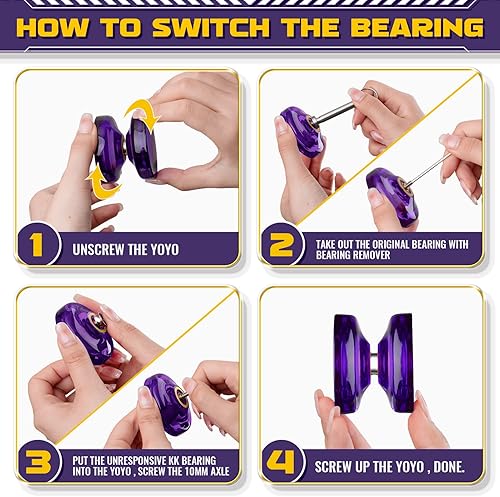 Miniatura 8 de Paquete de 2 Yoyos K2 Crystal, Yoyo de plástico de doble propósito para niños principiantes, yoyo profesional con herramienta de rodamiento de