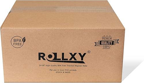 (75 rollos 55 GSM) ROLLXY - Rollos de recibos de papel térmico de 3 18 x 230 pulgadas, se adaptan a todas las impresoras POS de caja registradora,