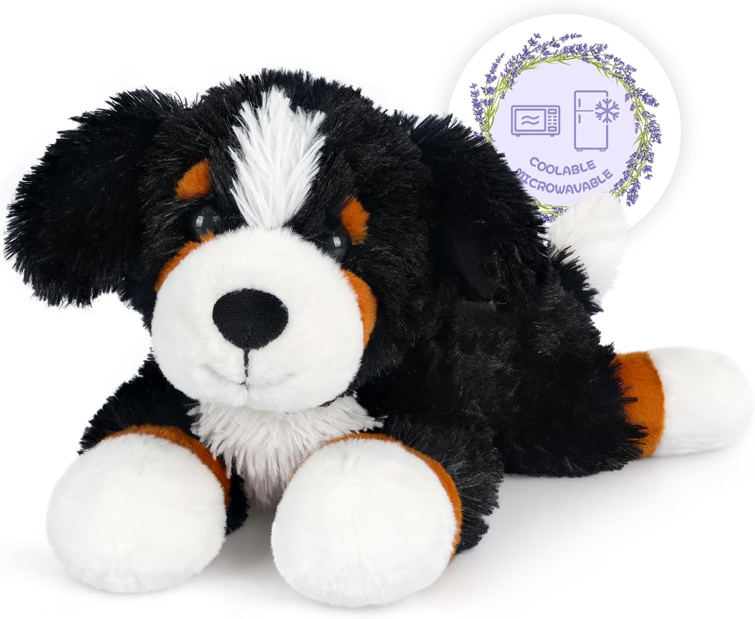 SuzziPals Heatable & Coolable Bernese Mountain Dog Stuffed Animal, Heating Pad Microwavable for Soothing & Relaxation, Lavender Scented Stuffed Dog Plush for Stress Relief, Black Puppy Plushie Gifts