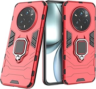 FIABANO Funda resistente con soporte de anillo para Realme 14 Pro+, cubierta de bucle para dedo con soporte de anillo giratorio de 360 grados, color rojo