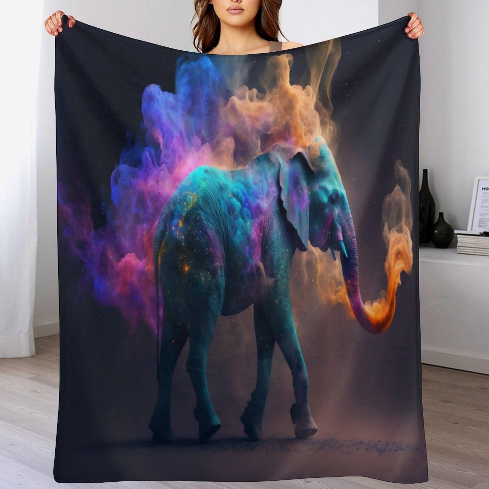 Couverture éléphants en flanelle 140x180cm douce et respirante pour lit et canapé