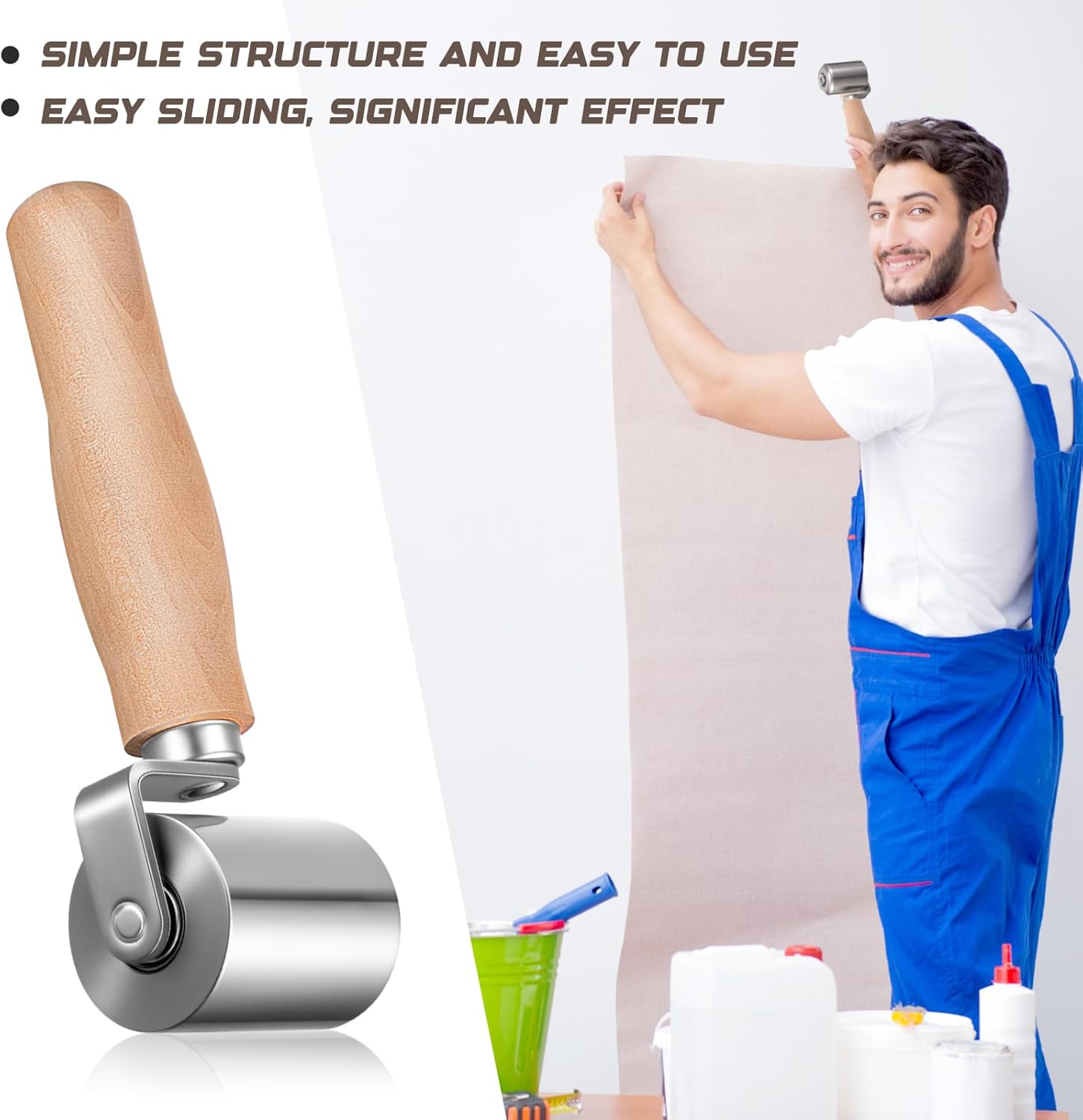 2-1/2" Steel Seam Roller for Rv Roof Repair, Heavy Duty Curved End Ball Bearing Sealant Steel Seam Roller with Wood Handle for Vinyl Flooring Sealing Edges