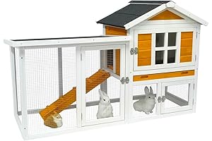 Spacious Rabbit Hutch Outdoor Large 56.8" Guinea Pig Cage Chicken Coop