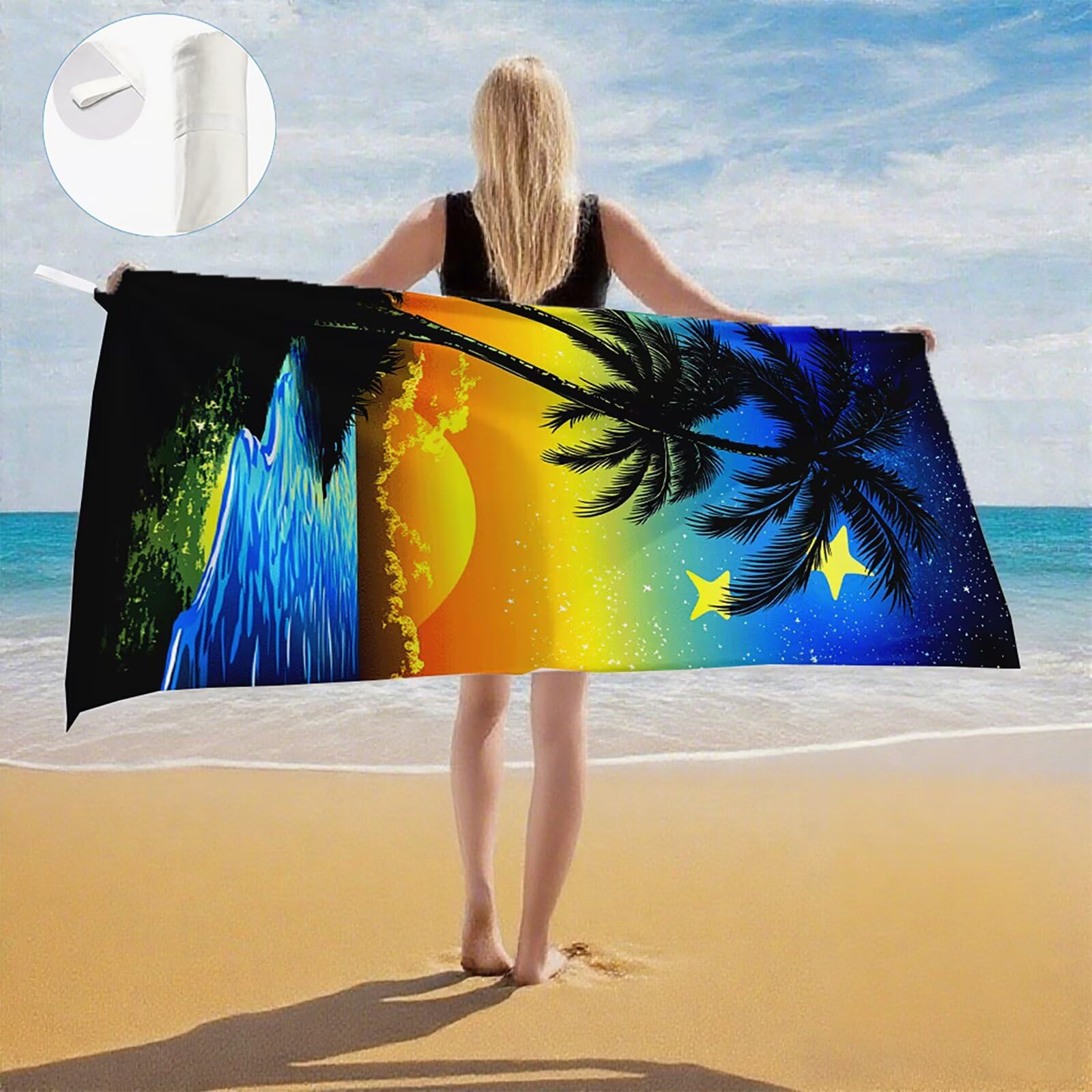 Toallas de Playa Microfibra Paisaje Toalla Playa Grande 180x90cm Mujer Hombre Secado Rápido Absorbente Toallas Gimnasio Suave Sin Arena Ligera Toalla Microfibra para Piscina Viajes Camping Q-738