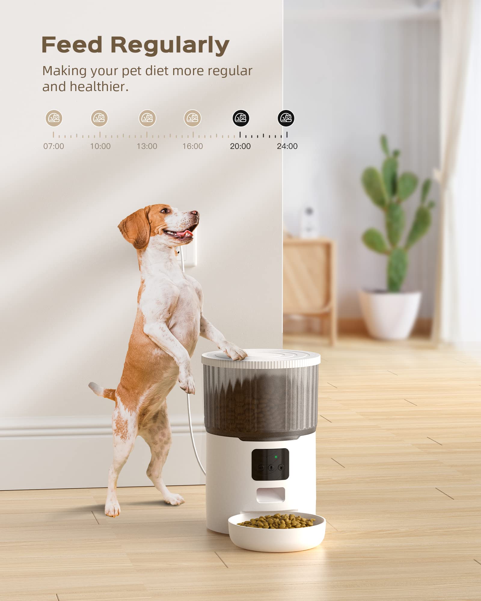 UIOOQ Distributore Automatico Cibo Gatti Cani WiFi, 4L Distributore di Crocchette per Animali Domestici con 10S Registrazione,Orari di Mangiatoia Personalizzati,Coperture di Chiusura Ruotabile