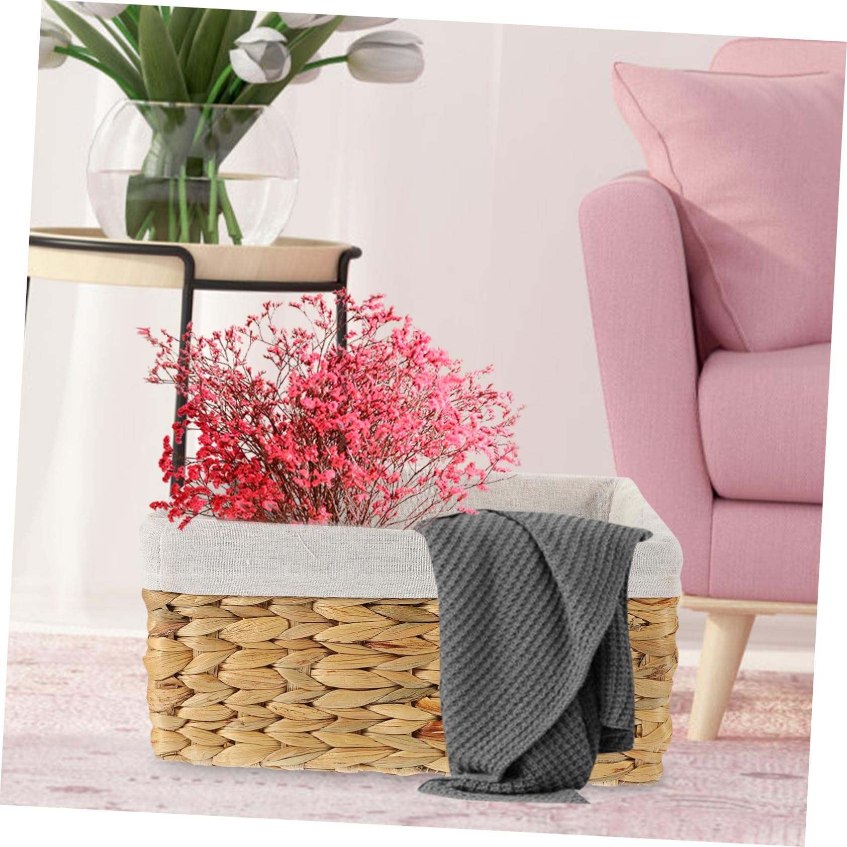 Cesta de Almacenamiento de Fibra Natural, Rectangular, Tejida a Mano