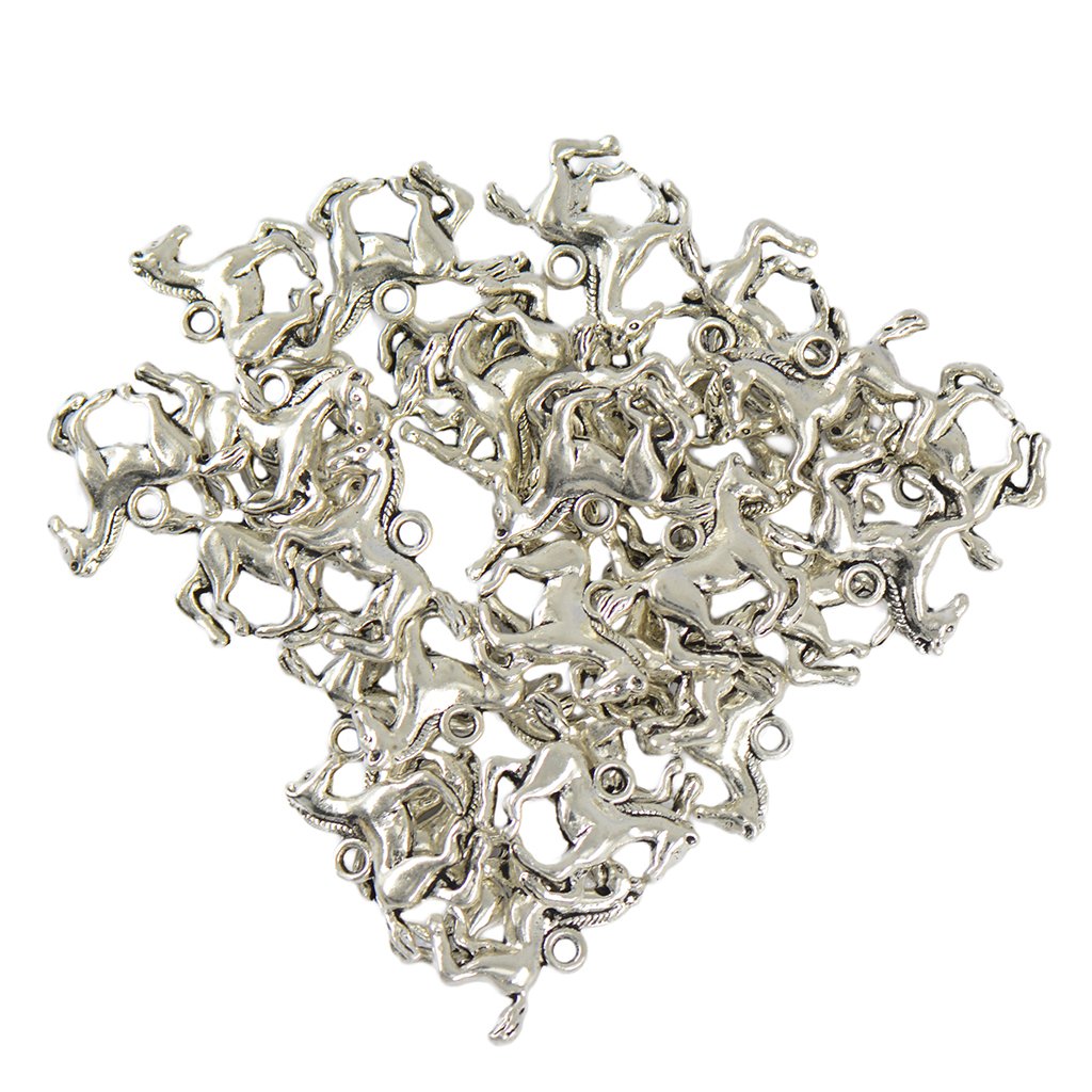 phenovo 30Pcs Tibetan Silver 3D Running Horse Charms Pendants DIY Jewelry Making-picture-37