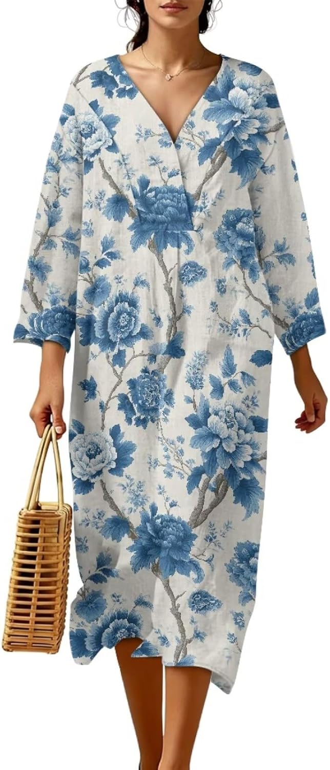 Night Gowns Loose Dress for Women Soft Touch Skin-Friendly Long Frocks for Women Polyester Picnic Dress
