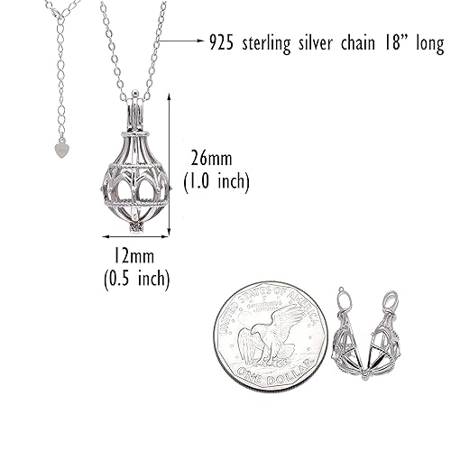 Miniatura 5 de 925 Sterling Silver Gothic Cathedral Church Design Hollow Cage Locket Pendant Necklace, Baroque Pearl