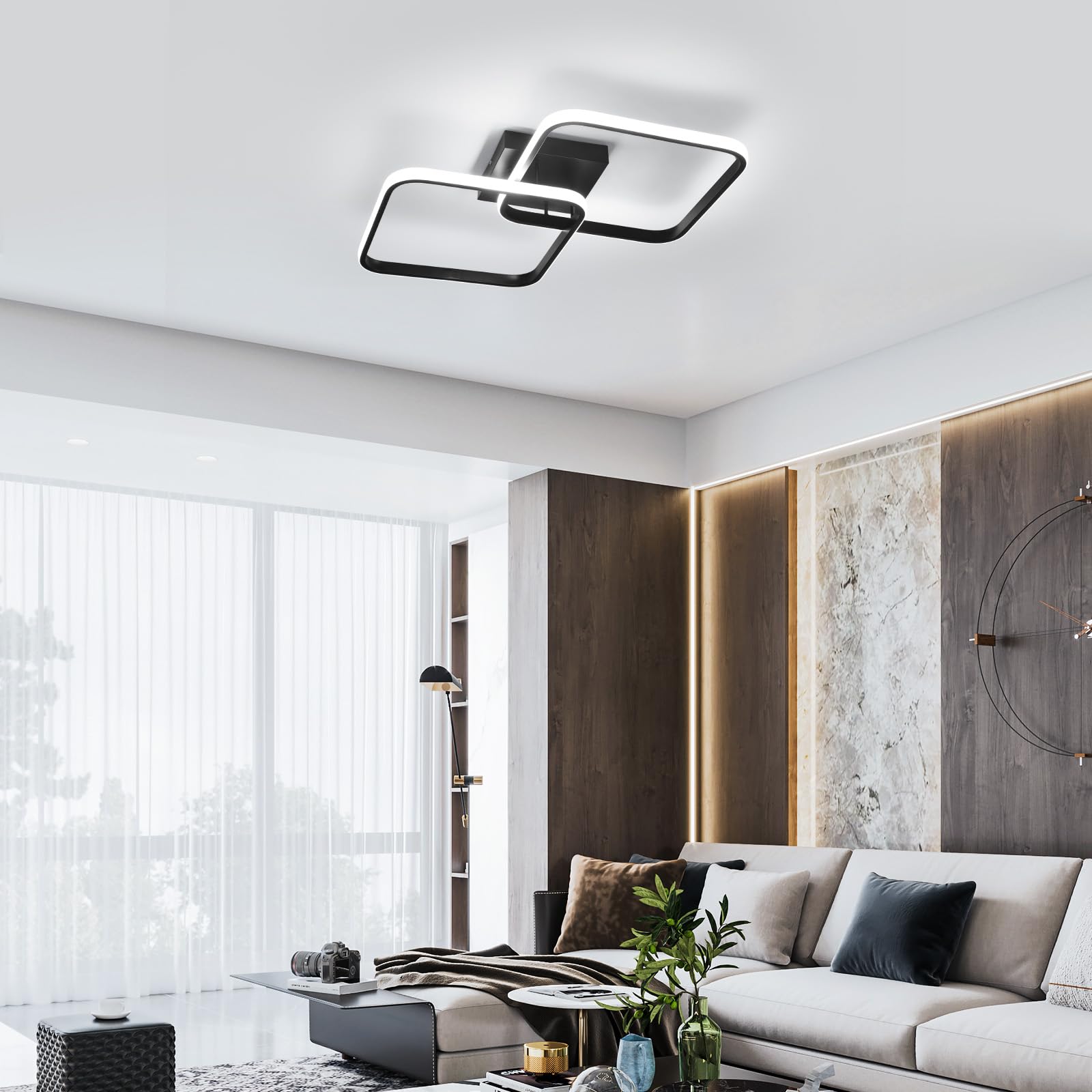 Osairous Lámpara de Techo Regulable, 50W Plafon LED Techo Salon Moderno 5625LM, Luz de Techo Cuadrado con Mando 3000K-6500K para Dormitorio Cocina Comedor Pasillo, 64CM
