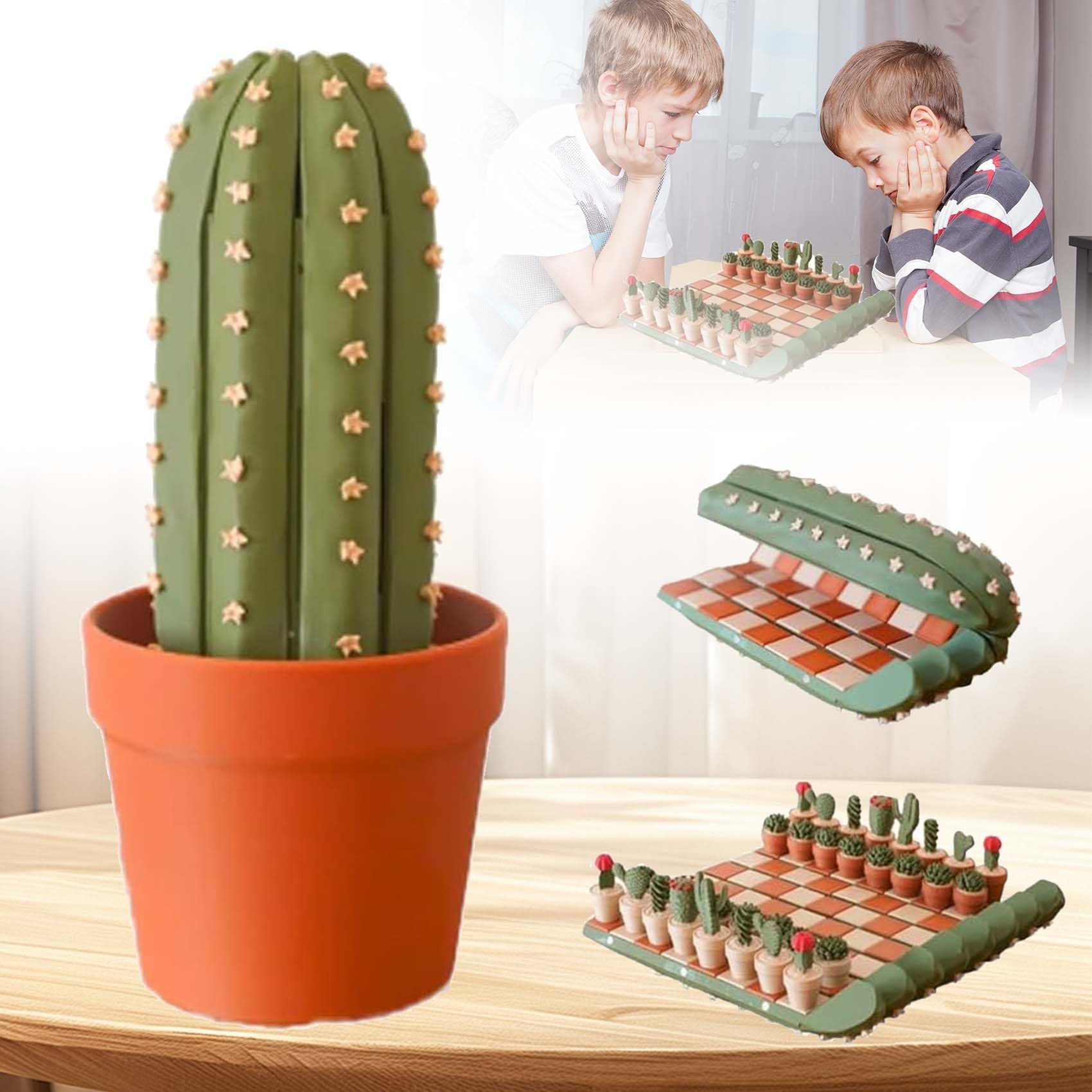 CactiChess - Juego de ajedrez Enrollable con Cactus, Juego de ajedrez con 32 Piezas Impresas en 3D, Tablero de ajedrez magnético Plegable, reuniones Familiares y de Pareja (1pcs)