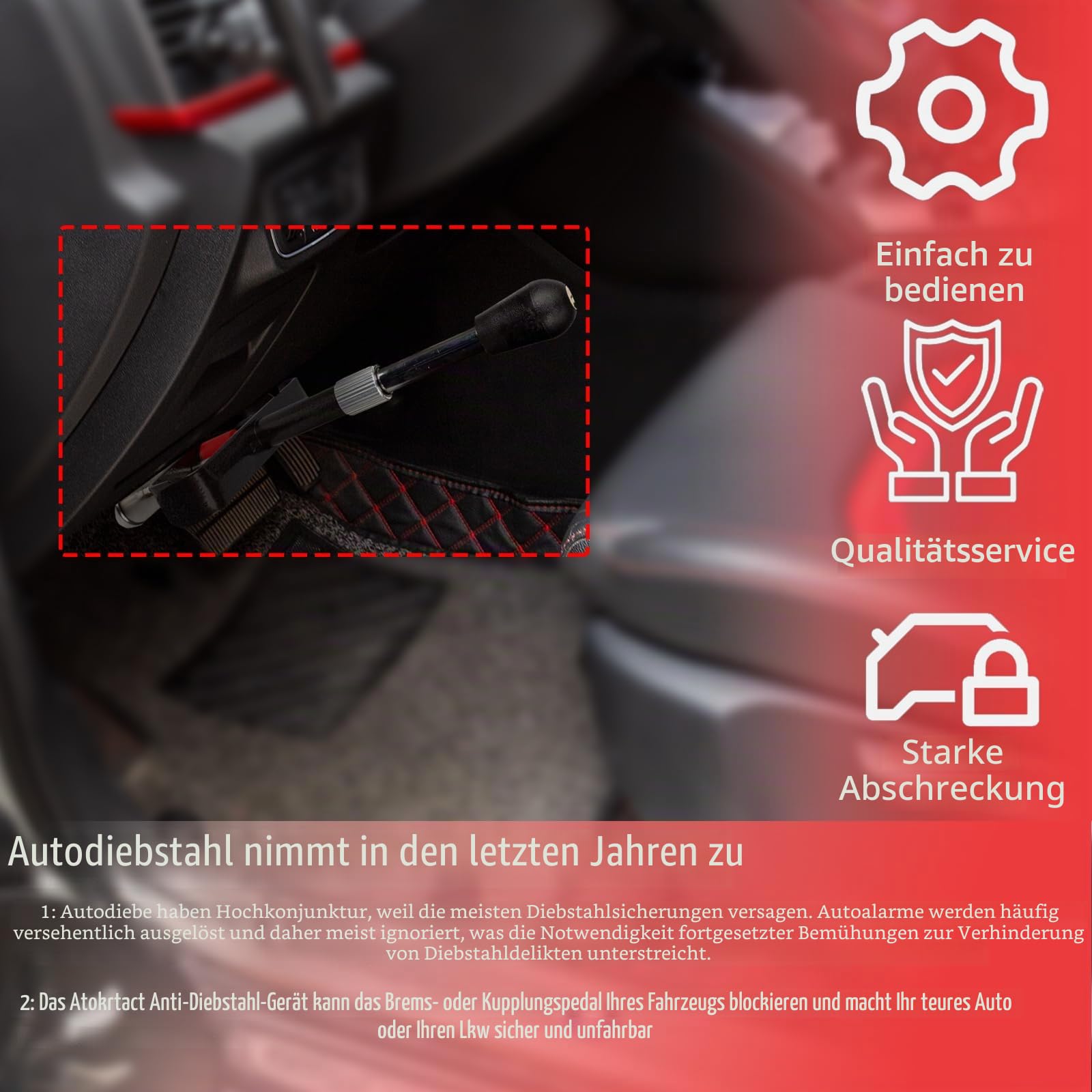 Diebstahlsicherung, Bremskupplungsschloss, verstellbare Länge, Bremsschloss, Edelstahl, strapazierfähig, Auto-Sicherheitsschutz, Gasgriffschloss