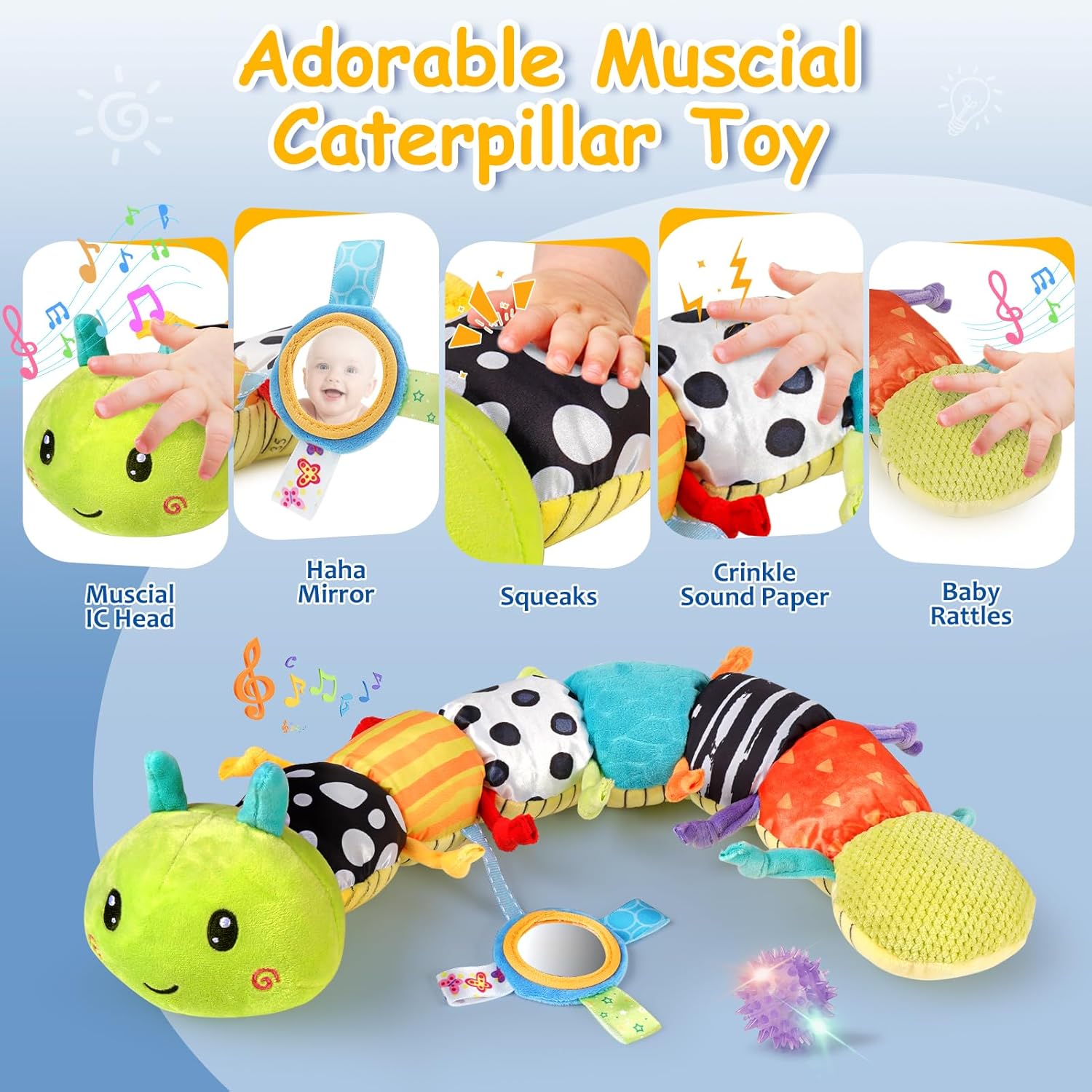 71VtW-zJe7L._AC_SL1500_ Joyreal Baby Toys 0-6 Months, 10pcs Newborn Sensory Toys Set, Baby Musical Caterpillar Toys, Rattles, Ribbons, Baby Essentials Baby Sensory Box, Newborn Baby Gifts for 3 6 9 12 Months