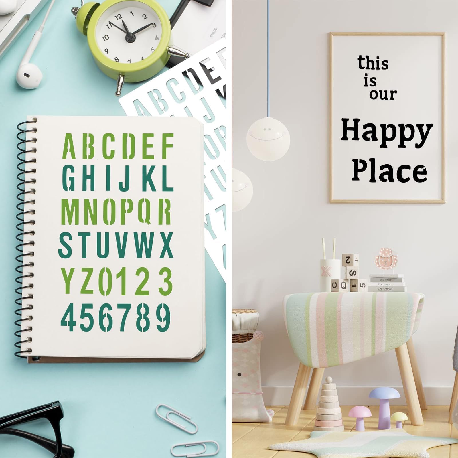 Set Di 26 Stencil Per Disegno E Scrapbooking - Lettere, Fumetti, Cuori E Motivi Decorativi