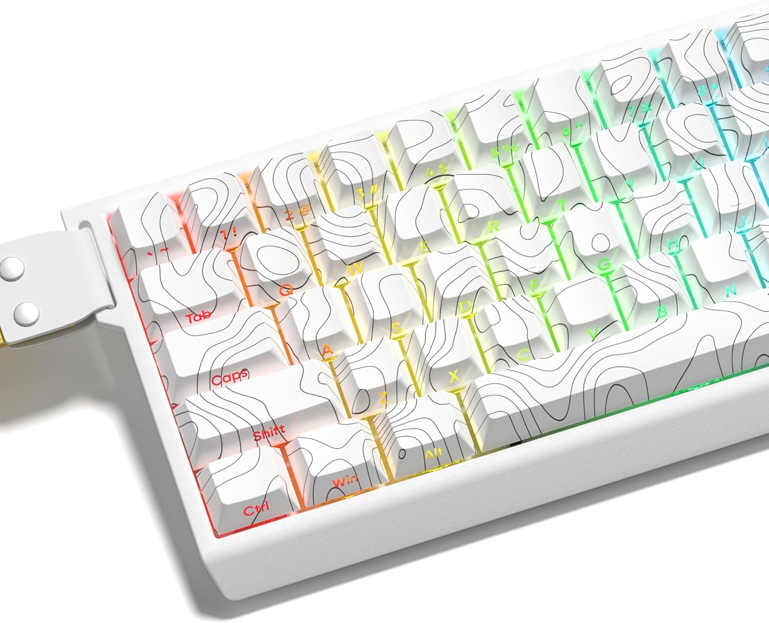 dagaladoo White Topograph Shine Through Key Cap Set, PBT Side Print keycap,Cherry Profile Custom
