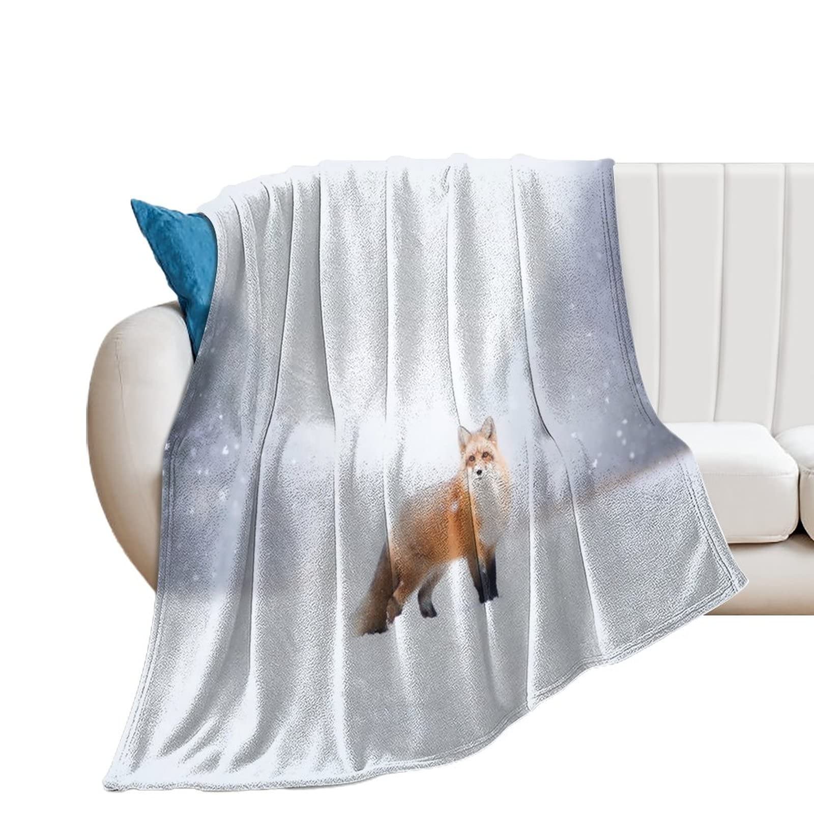 Couverture flanelle renard 180x200 plaid chaud pour canapé et lit