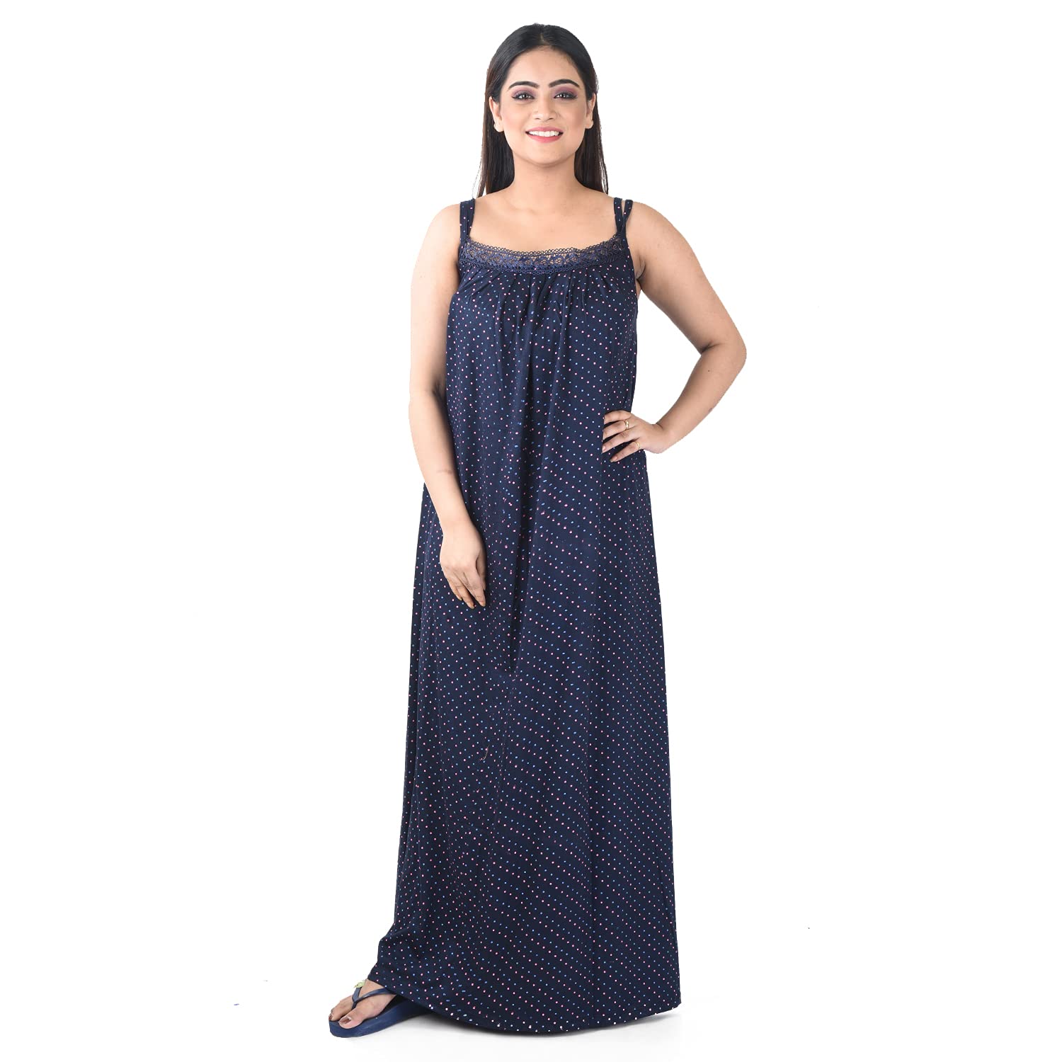 Dark Blue Sleeveless Pure Cotton Night for Ladies/Girls - PCW00001375-image-13
