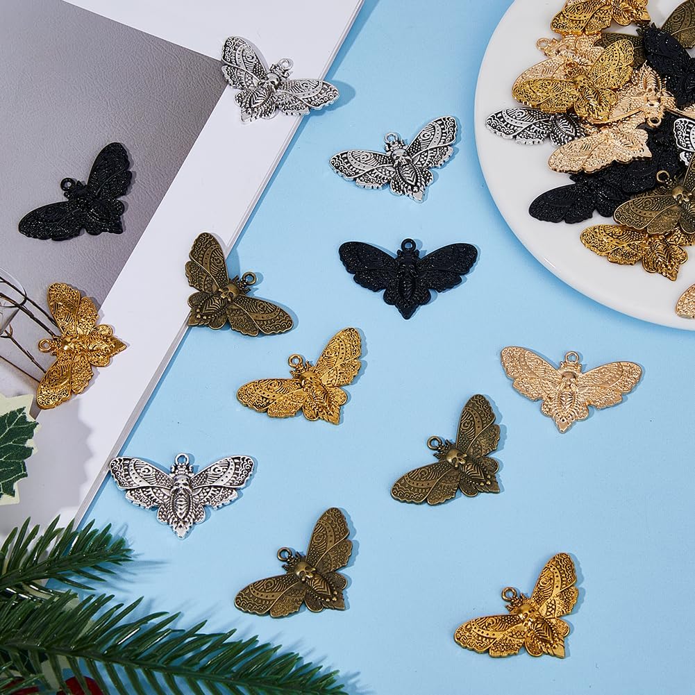 30pcs 5 Colors Moth Charms Gothic Insect Charms Skull Head Moth Pendant Alloy Animal Pendants Halloween Charm for Jewelry Necklace Bracelets Earrings Making DIY Crafts - Image 4