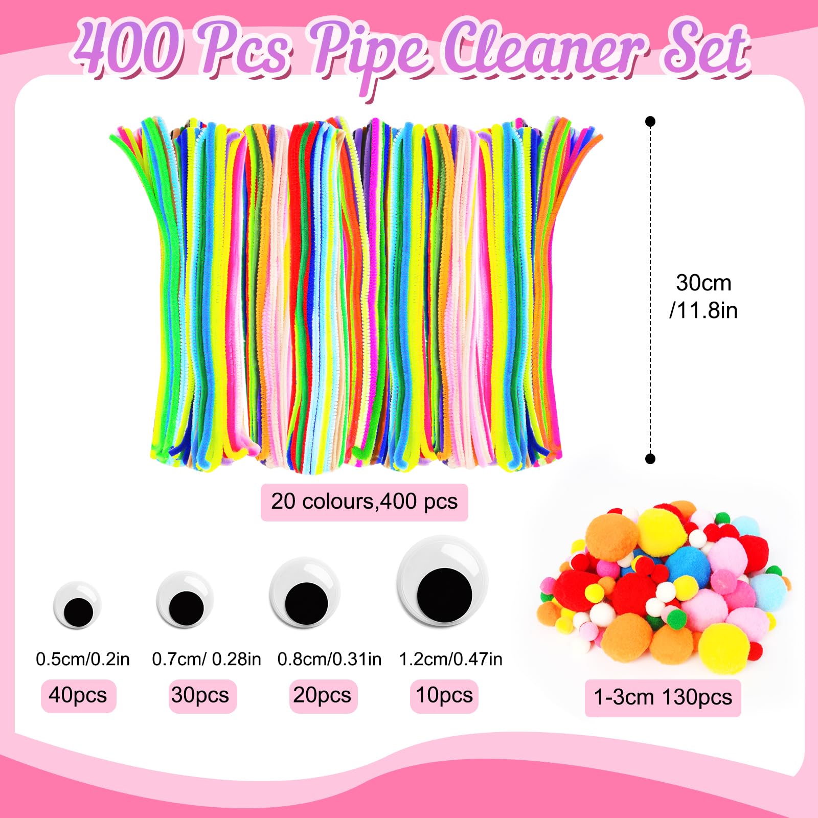 Kit De 630 Fils Chenille Multicolores Prebarfun - 30 Cm - Pour Loisirs Créatifs, DIY, Décoration - Enfants Et Adultes