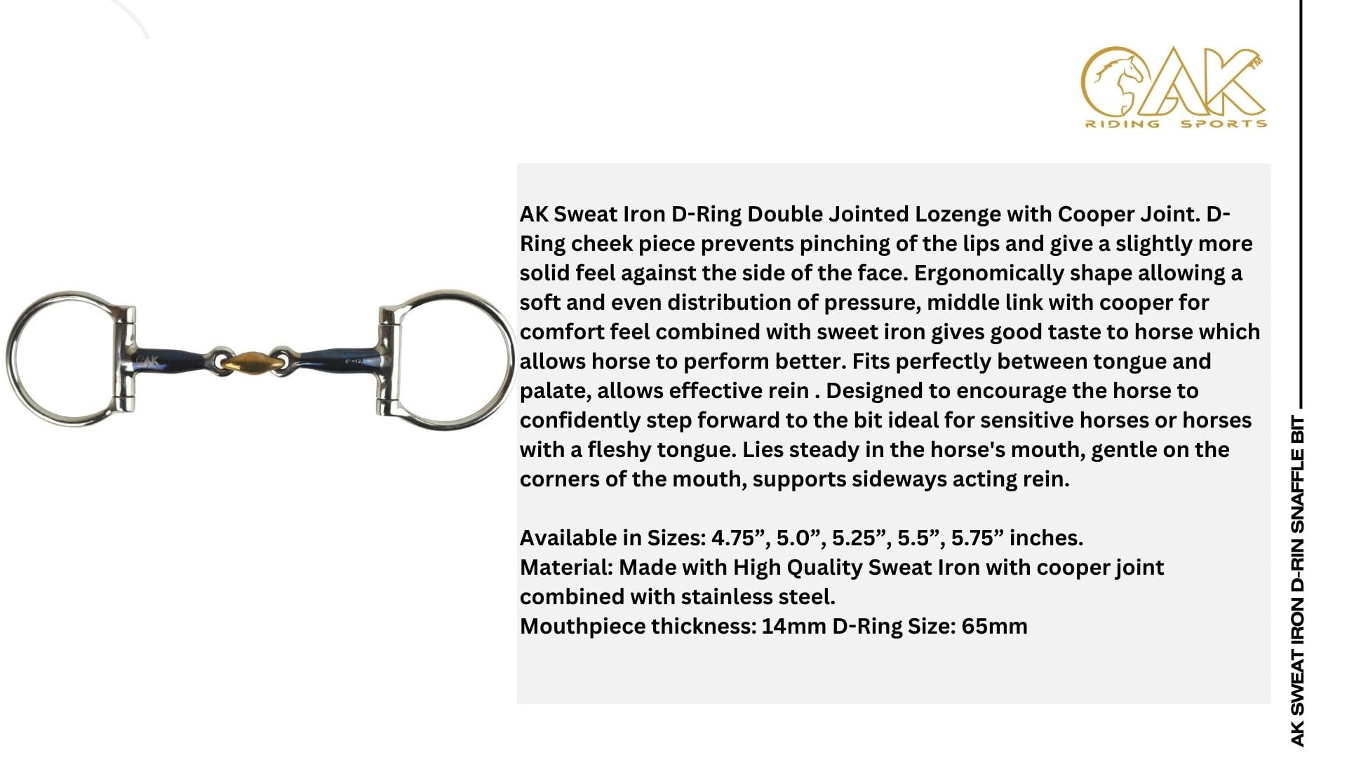 AK Sweat Iron D-Ring Morso a losanga a doppio snodo con collegamento in rame - Punta da allenamento per equitazione, comodo bocchino AKRS-2604