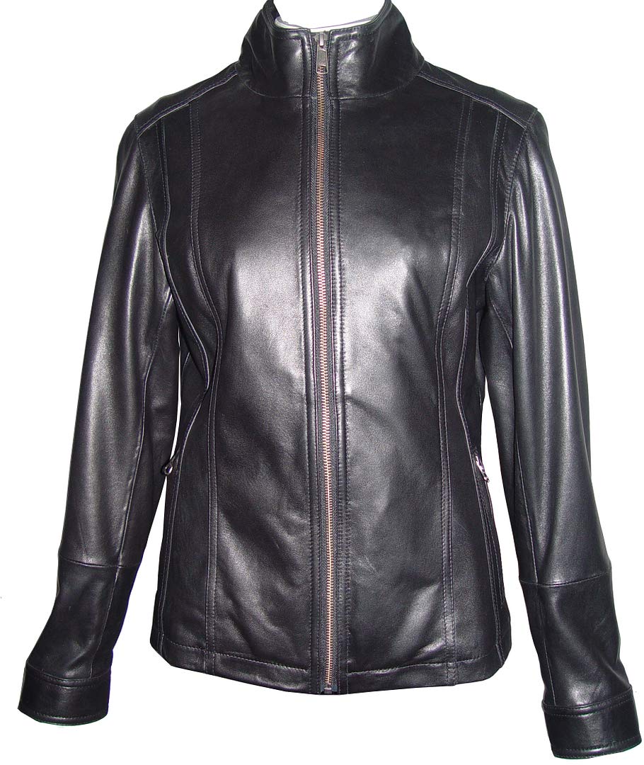 S Size 4202 Female Leather Jacket Fashion Genuine Soft Lamb Fabric Lining Black
