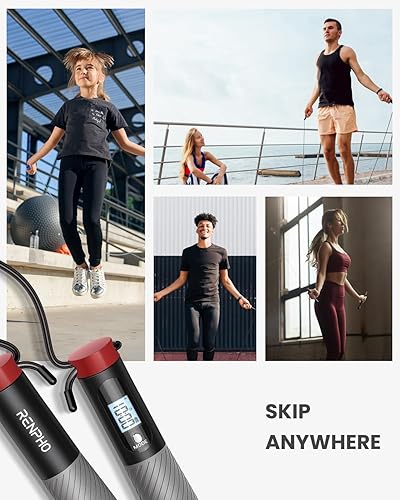 Miniatura 9 de RENPHO Cuerda de saltar inalámbrica, cuerda de saltar pesada con contador, cuerdas de saltar para fitness, cuerda de saltar inteligente para