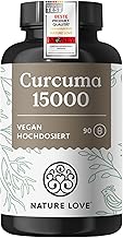 Nature Love® Curcuma 15000, Turmeric Capsules, 9 Months Range, High Dose 95% Curcumin per Capsule, with Black Pepper, Vegan, Laboratory-Tested & Produced in Germany