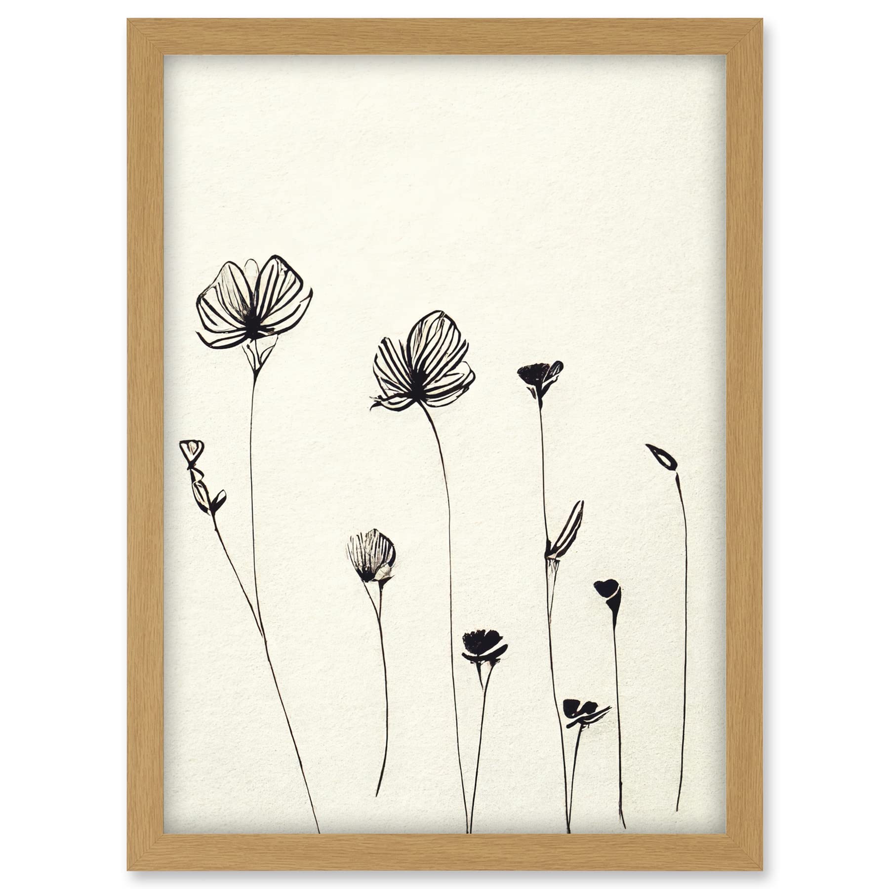 Doppelganger33 LTD Stylish Minimalist Flower Illustration Line Drawing With Black Ink Artwork Framed A3 Wall Art Print