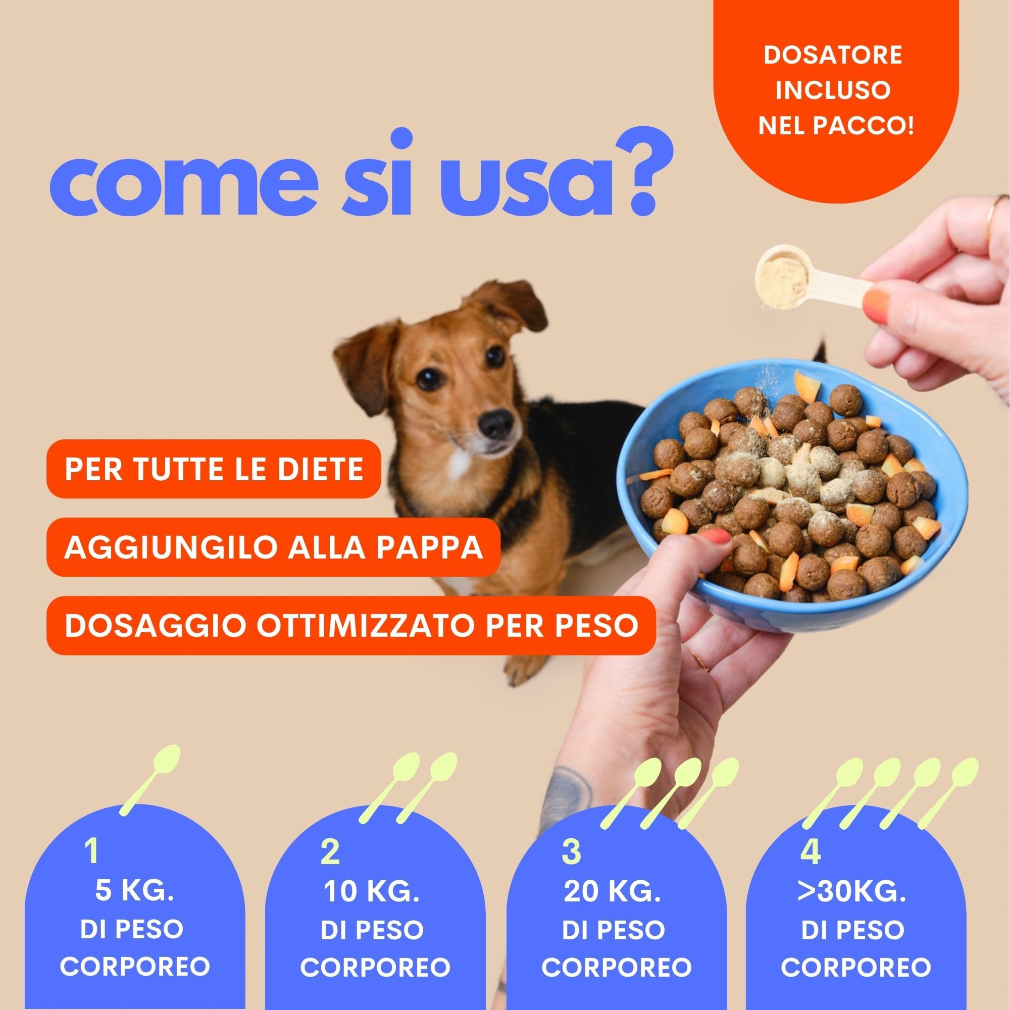 JAMPY Multivitaminico Cani- Integratore Completo con Glucosamina, Biotina, Triptofano, Prebiotici & Probiotici. Supporto Ossa, Pelle, Manto e Benessere Digestivo - 60 misurini.