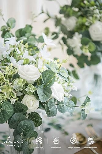 Miniatura 5 de Ling's Moment Plantas artificiales, 3 ramos de ramas de hojas de eucalipto, 19 piezas de relleno de vegetación falsa colgante de 17.5 pulgadas de