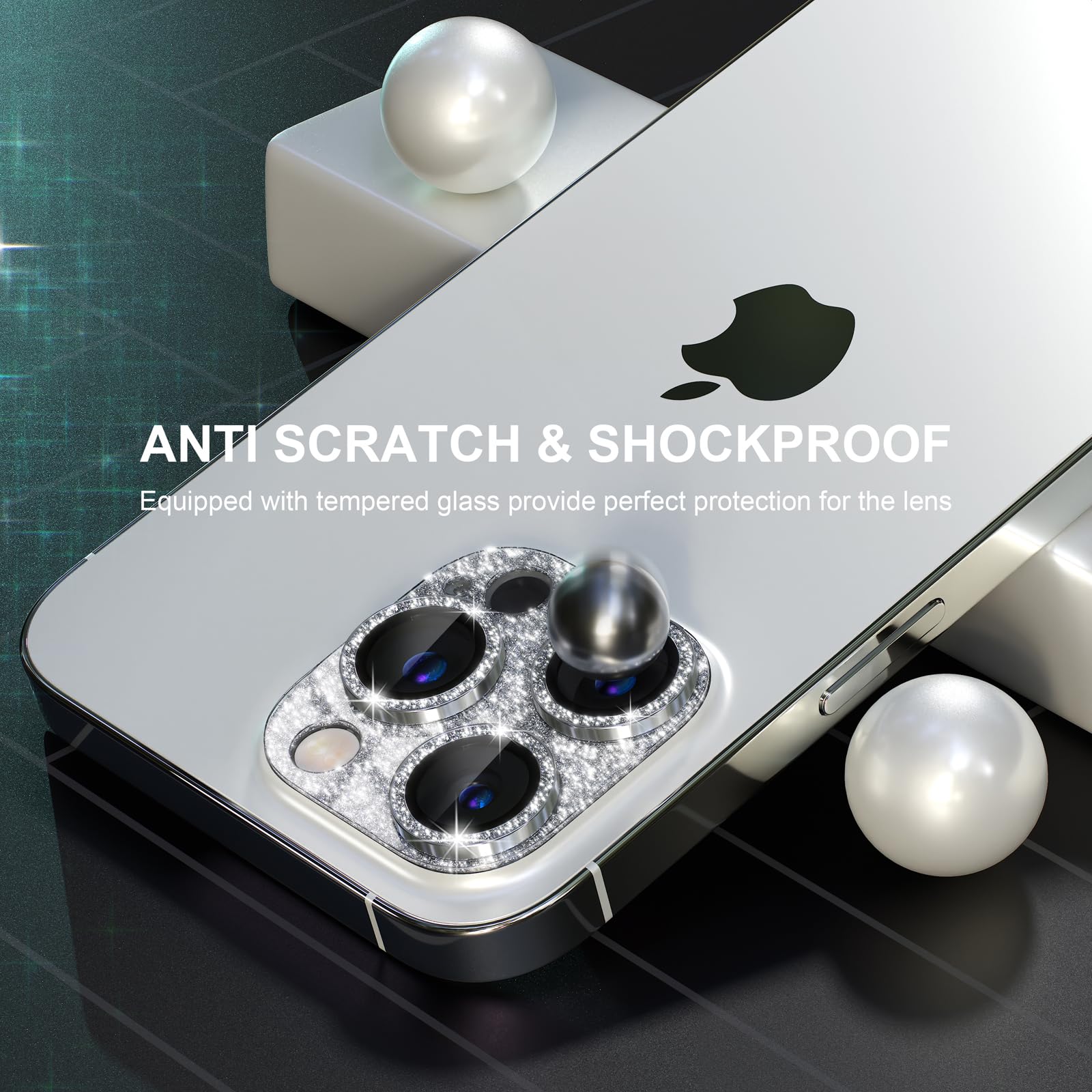 Choiche Protector de lente de cámara para iPhone 15 Pro/iPhone 15 Pro Max, cubierta de cámara brillante con protector de pantalla de lente de vidrio templado 9H, accesorios de decoración de anillo de